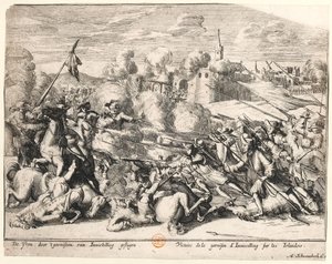 Zwycięstwo garnizonu Enniskillen nad Irlandczykami w 1689 r., c.1691 autorstwa Dutch School