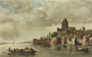 Widok na zamek Valkhof, Nijmegen autorstwa Dutch School