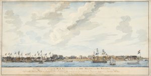 Widok miasta Paramaribo i fortu Zeelandia, 1772 autorstwa Dutch School