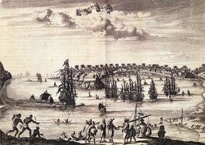 Widok portu i miasta Galle, opublikowany w Amsterdamie 1676 autorstwa Dutch School