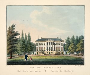 Vue de Broekhuisen. Dom od frontu. Fasada zamku autorstwa Dutch School