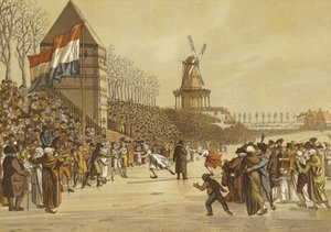 Wyścigi na łyżwach kobiet, Leeuwarden, Holandia, 1805 autorstwa Dutch School