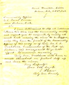 List od EA Carr, Helena, Arkansas, do dowódcy sił marynarki wojennej USA w pobliżu Heleny, Arkansas, 2 października 1862 autorstwa E.A. Carr