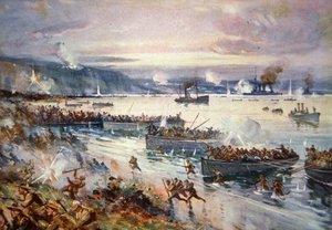 Lądowanie Australijczyków w Gallipoli, kwiecień 1915 (kolor lito)