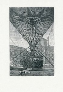 Platforma widokowa panoramiczna z wykorzystaniem balonu na ogrzane powietrze, wyd. ok.1880 (grawerowanie bw) autorstwa E. A. Tilly