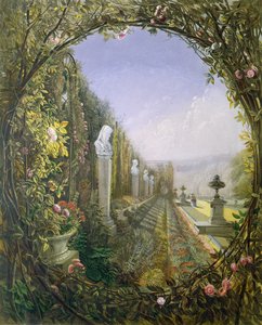Okno Trellis, Trentham Hall Gardens, z „Ogrodów Anglii”, opublikowane w 1857 r.