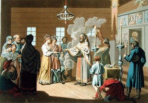 Małżeństwo rosyjskie, rycina X. Wagner (kolor lito)