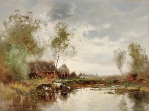 Krajobraz z wiatrakiem autorstwa E. Landseer Harris