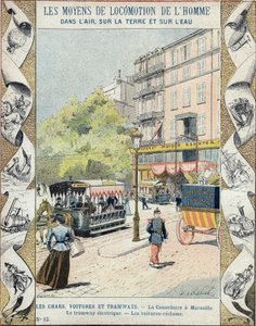 La Canebiere w Marsylii - tramwaj elektryczny - odzyskiwanie samochodów - ilustracja E Letellier - Chroń notatnik historyczny, koniec XIX wieku autorstwa E. Letellier