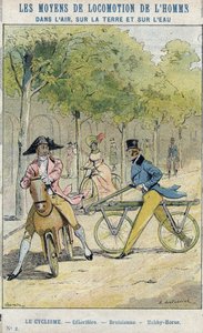 Velocipedes - Angielski celerifere - Draisienne, przodek roweru - Z pokrowca ochronnego na podręczniki szkolne, koniec XIX wieku - ilustracja E Letellier - Celerifere - Draisienne - Koń hobbystyczny (Nobby Horse) - Zeszyt ochrony historyczny, płetwa 19t