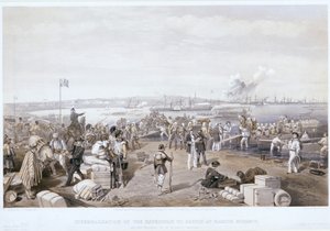 „Wyokrętowanie wyprawy do Kertch w Kamish Bournou”, 1855 autorstwa E Walker