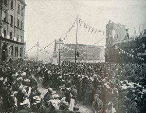 Królewska procesja: Królewska artyleria konna przechodząca przez Cyrk Św. Jerzego, dzielnica, 1897 r.