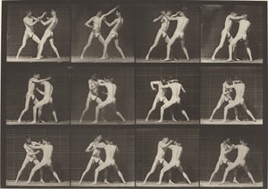 Numer płyty 340. Boks, buty otwarte, 1887 r. autorstwa Eadweard Muybridge