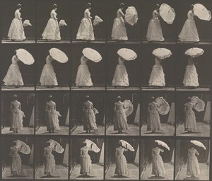 [Woman Opening Parasol], 1883-86, druk 1887. autorstwa Eadweard Muybridge
