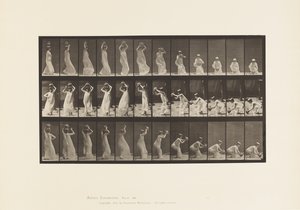 Talerz 206. Noszenie słoika z wodą na głowie, obracanie i zakładanie autorstwa Eadweard Muybridge