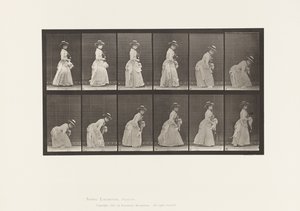 Talerz 211.Pochylona i podnosząca chustkę;Parasol w lewej ręce, 1885 autorstwa Eadweard Muybridge