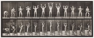 Płytka 322. Podnoszenie i opuszczanie dwóch 50-funtowych hantle autorstwa Eadweard Muybridge