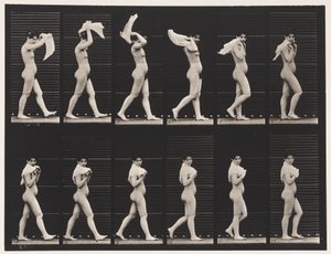 Płyta 40. Chodzenie, rzucanie chusteczką na ramiona autorstwa Eadweard Muybridge