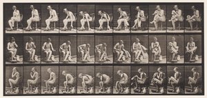 Tabliczka 411. Podnoszenie ręcznika podczas siedzenia i wycieranie stóp, 1872-1885 autorstwa Eadweard Muybridge