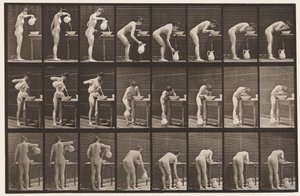 Talerz 413. Wlewanie wody do miski i mycie twarzy autorstwa Eadweard Muybridge