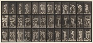 Płyta 54. Chodzenie, dwa modele/jeden flirt z wentylatorem, ramię w ramię autorstwa Eadweard Muybridge