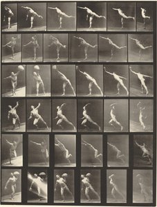 Numer wydawniczy 523. O: Zadanie ciosu. B, E: Dysk do rzucania. C, F: Podnoszenie 75 funtów. złóg. D: Rzucanie piłką autorstwa Eadweard Muybridge