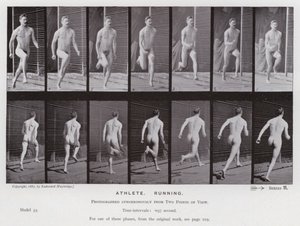 Postać ludzka w ruchu: sportowiec, bieganie (zdjęcie czarno-białe) autorstwa Eadweard Muybridge