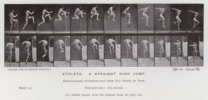 Postać ludzka w ruchu: sportowiec, prosty skok wzwyż (zdjęcie czarno-białe) autorstwa Eadweard Muybridge