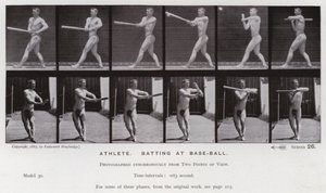 Postać ludzka w ruchu: wysportowany, uderzający w baseball (zdjęcie czarno-białe) autorstwa Eadweard Muybridge
