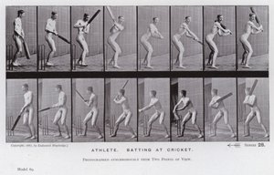 Postać ludzka w ruchu: sportowiec uderzający w krykieta (zdjęcie czarno-białe) autorstwa Eadweard Muybridge