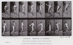 Postać ludzka w ruchu: sportowiec, kręgle w krykieta (zdjęcie czarno-białe) autorstwa Eadweard Muybridge
