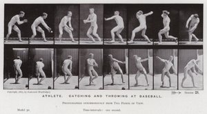 Postać ludzka w ruchu: sportowiec, łapanie i rzucanie w baseball (zdjęcie czarno-białe) autorstwa Eadweard Muybridge