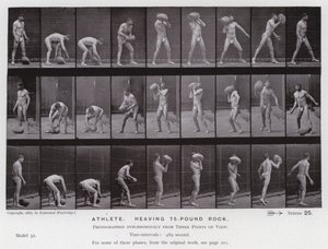 Ludzka postać w ruchu: sportowiec, dźwigający 75-funtowy kamień autorstwa Eadweard Muybridge