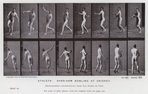 Postać ludzka w ruchu: sportowiec, kręgle w krykiecie (zdjęcie czarno-białe) autorstwa Eadweard Muybridge