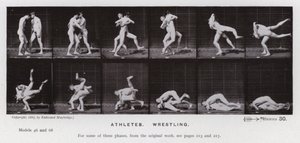 Postać ludzka w ruchu: sportowcy, zapasy (zdjęcie czarno-białe) autorstwa Eadweard Muybridge