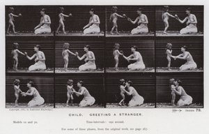 Postać ludzka w ruchu: dziecko, witające nieznajomego (zdjęcie czarno-białe) autorstwa Eadweard Muybridge