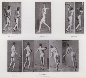 Postać ludzka w ruchu: krykiet (zdjęcie czarno-białe) autorstwa Eadweard Muybridge