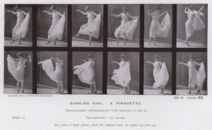 Ludzka postać w ruchu: tańcząca dziewczyna, piruet (zdjęcie czarno-białe) autorstwa Eadweard Muybridge