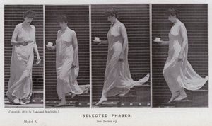Postać ludzka w ruchu: wybrane fazy (zdjęcie czarno-białe) autorstwa Eadweard Muybridge