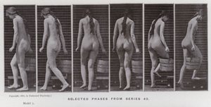 Figura ludzka w ruchu: wybrane fazy z serii 42 (zdjęcie czarno-białe) autorstwa Eadweard Muybridge