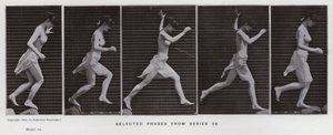 Figura ludzka w ruchu: wybrane fazy z serii 54 (zdjęcie czarno-białe) autorstwa Eadweard Muybridge