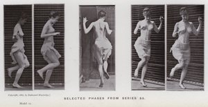 Figura ludzka w ruchu: wybrane fazy z serii 55 (zdjęcie czarno-białe) autorstwa Eadweard Muybridge