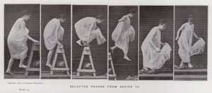 Figura ludzka w ruchu: wybrane fazy z serii 70 (zdjęcie czarno-białe) autorstwa Eadweard Muybridge