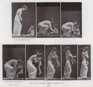 Figura ludzka w ruchu: wybrane fazy z serii 80 (zdjęcie czarno-białe) autorstwa Eadweard Muybridge