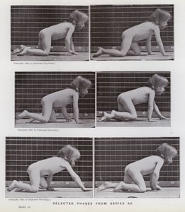 Figura ludzka w ruchu: wybrane fazy z serii 83 (zdjęcie czarno-białe) autorstwa Eadweard Muybridge