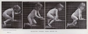 Figura ludzka w ruchu: wybrane fazy z serii 86 (zdjęcie czarno-białe) autorstwa Eadweard Muybridge