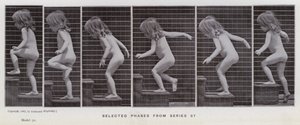Figura ludzka w ruchu: wybrane fazy z serii 87 (zdjęcie czarno-białe) autorstwa Eadweard Muybridge