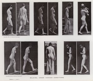 Postać ludzka w ruchu: chodzenie w różnych warunkach (zdjęcie czarno-białe) autorstwa Eadweard Muybridge