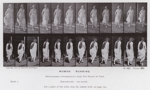 Postać ludzka w ruchu: kobieta, bieganie (zdjęcie czarno-białe) autorstwa Eadweard Muybridge