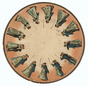 dysk zoopraksyskopu przedstawiający parę walców, 1893 autorstwa Eadweard Muybridge